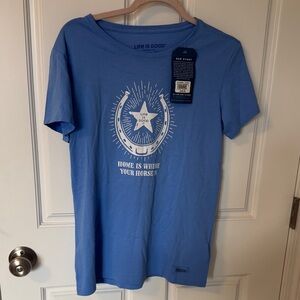 NWT Life Is Good Blue Short-Sleeve Tee. “Home is Where Your Horse is”